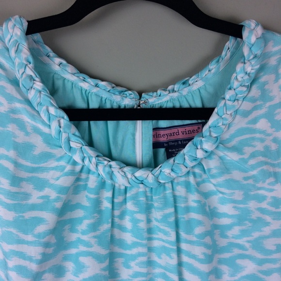 Vineyard Vines Silk Blend Braided Neckline Wave Print Shift Dress Size 10 - Picture 3 of 7